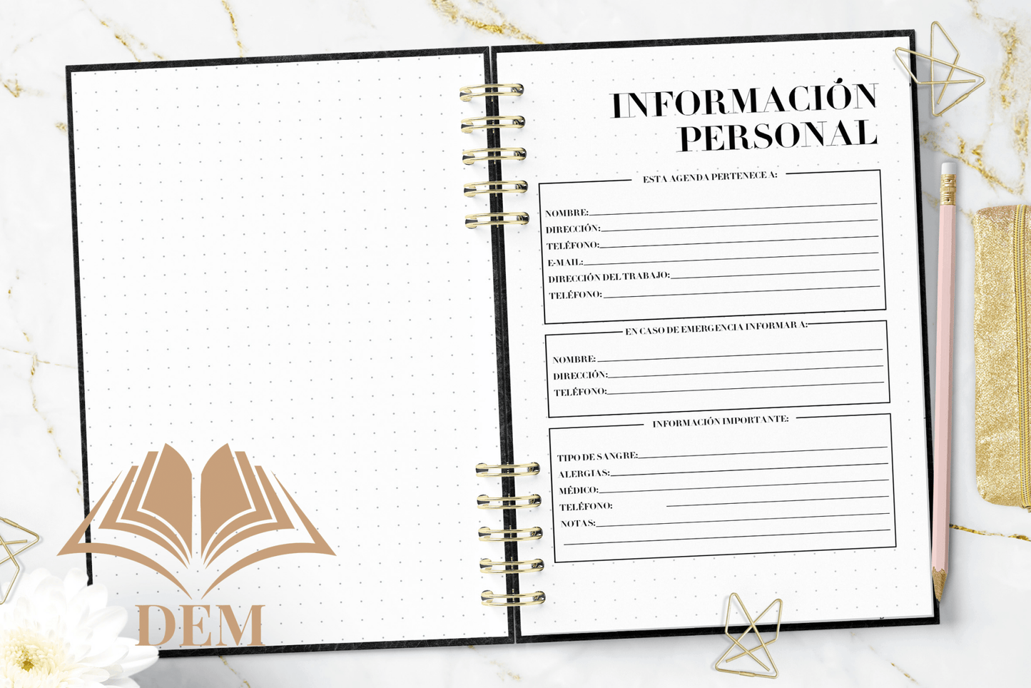 Agenda 2026 Semanal Tapa Dura, Contactos y Planificación Anual - ImpresionesDEM