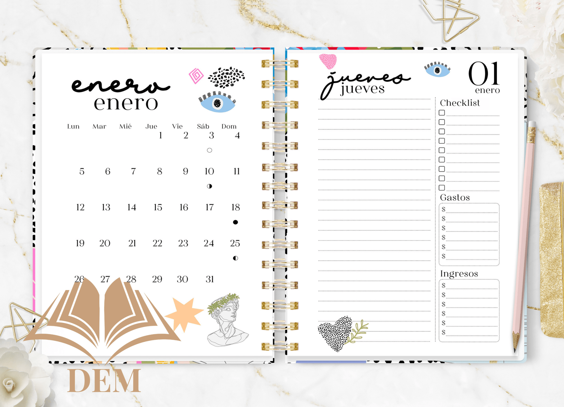 Agenda 2026 Art Vibes – Diseño Diario Personalizado - ImpresionesDEM