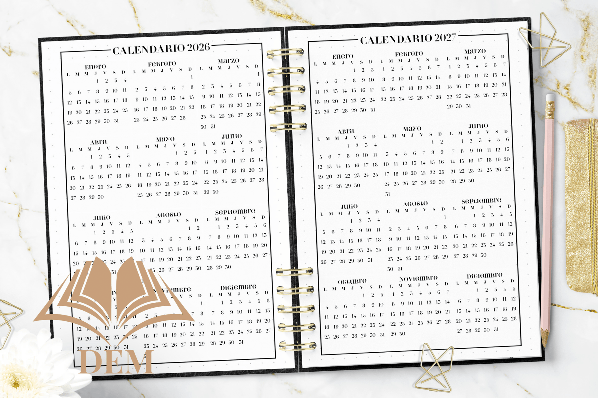 Agenda 2026 Semanal Tapa Dura, Contactos y Planificación Anual - ImpresionesDEM