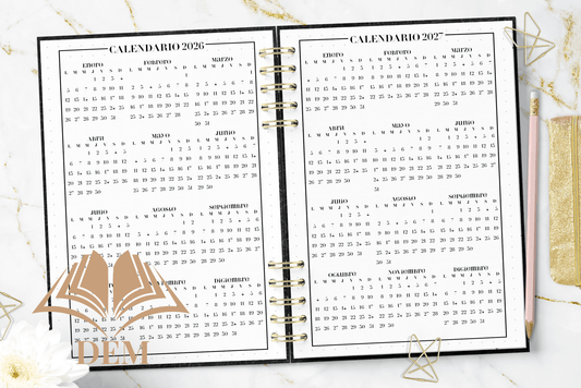 Agenda 2026 Semanal Tapa Dura, Contactos y Planificación Anual - ImpresionesDEM
