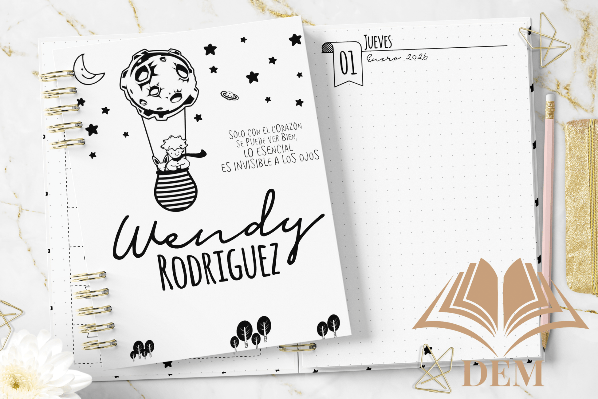 Agenda Diaria 2026 "El Principito" Personalizada - Diseño Exclusivo y Tapa Dura - ImpresionesDEM