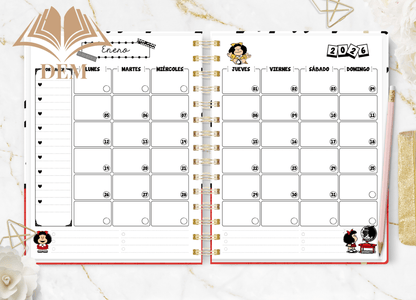 Agenda Semanal 2026 Mafalda - Planificación y Listas de Tareas - ImpresionesDEM